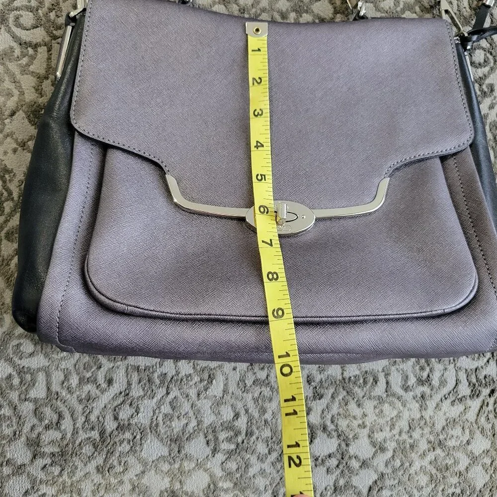 Coach Madison Sadie Flap Satchel with dust bag. metallic grey color.